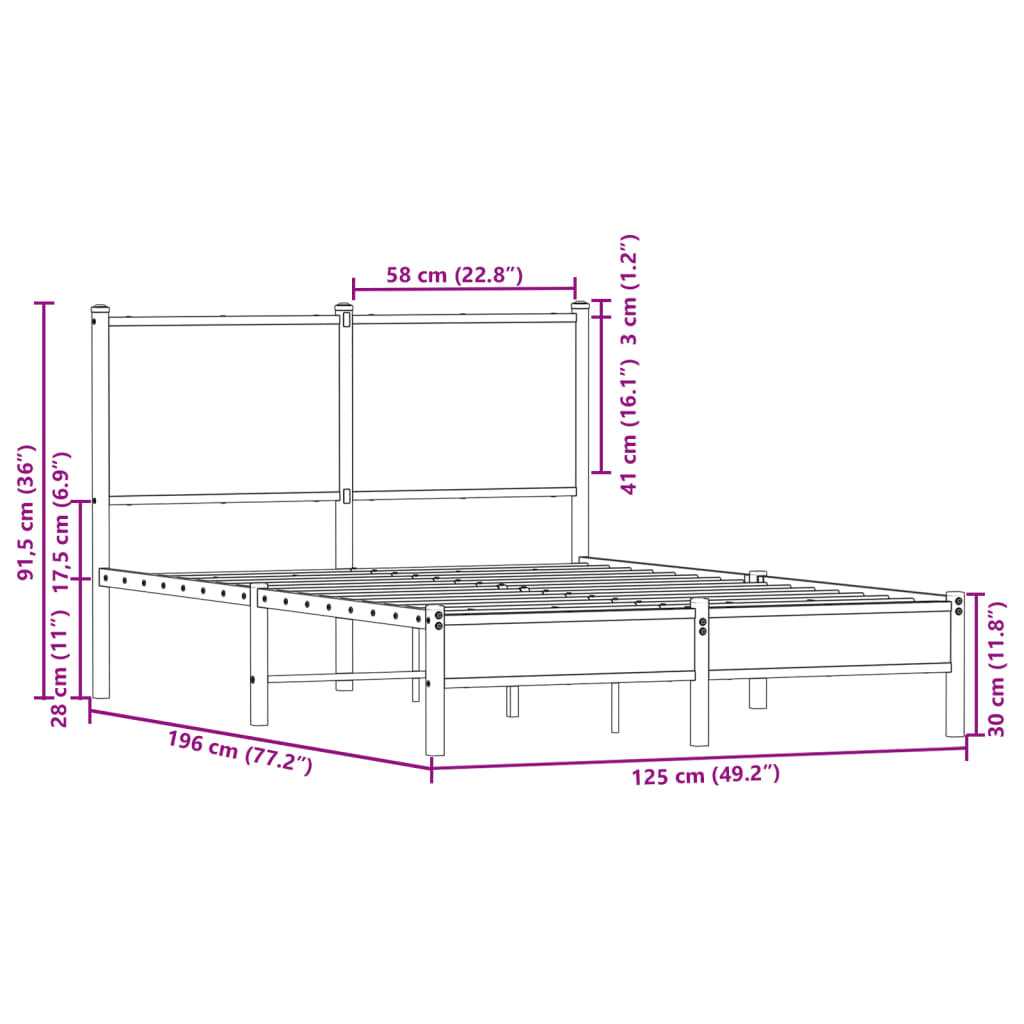 sengeramme 120x190 cm uden madras metal brun egetræsfarve