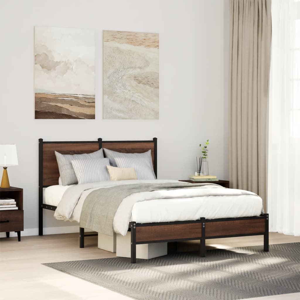 sengeramme 120x190 cm uden madras metal brun egetræsfarve