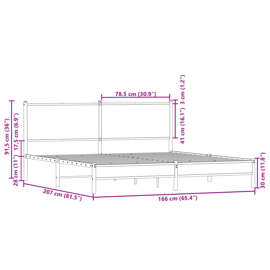 sengeramme uden madras 160x200 cm metal brun egetræsfarve