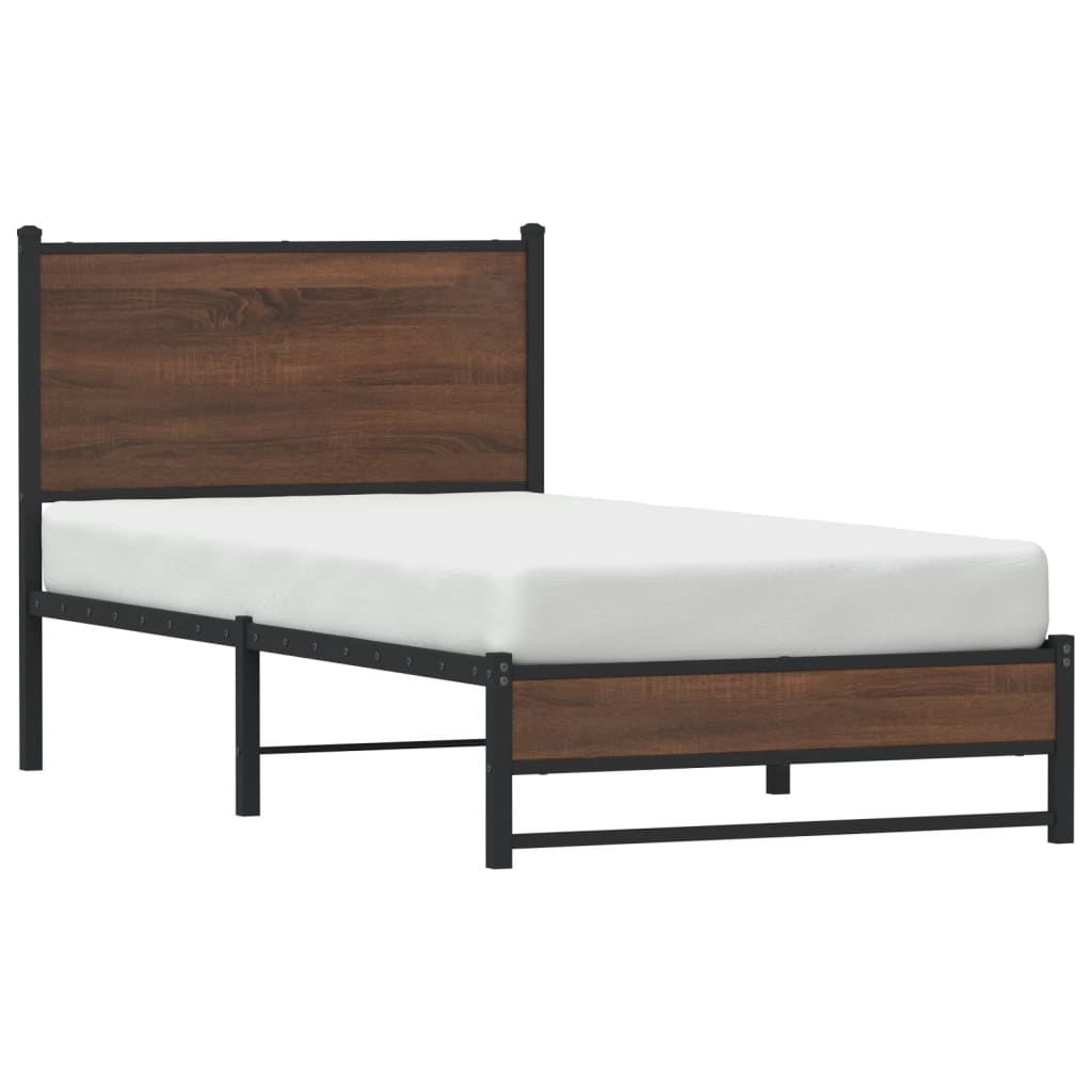 sengeramme 90x190 cm uden madras metal brun egetræsfarve