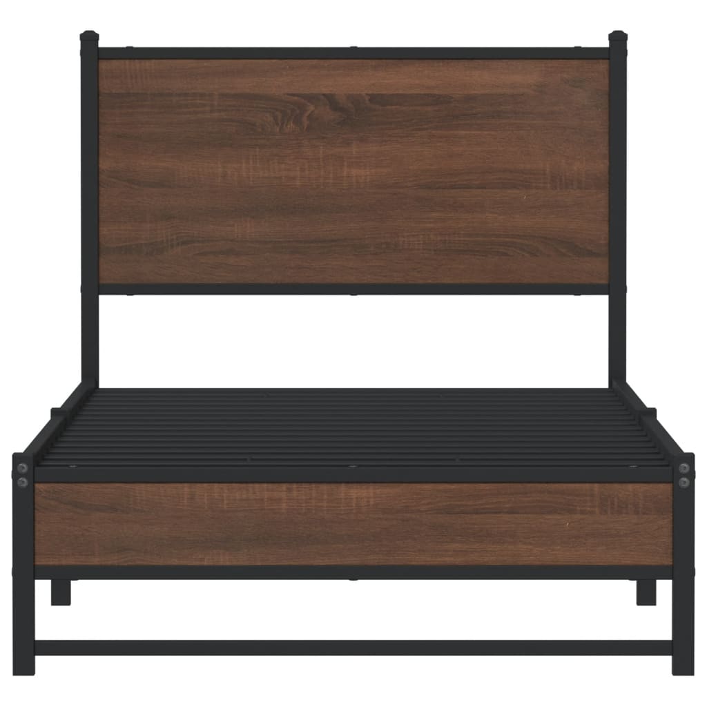 sengeramme 90x190 cm uden madras metal brun egetræsfarve