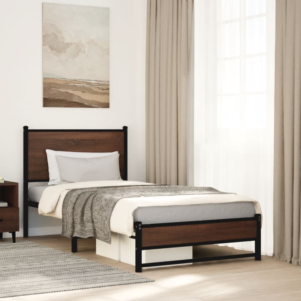 sengeramme 90x190 cm uden madras metal brun egetræsfarve