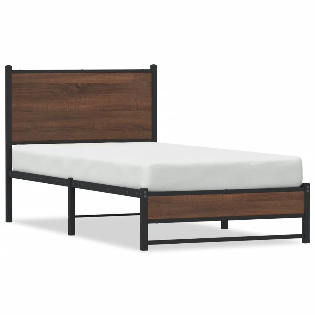sengeramme 90x200 cm uden madras metal brun egetræsfarve