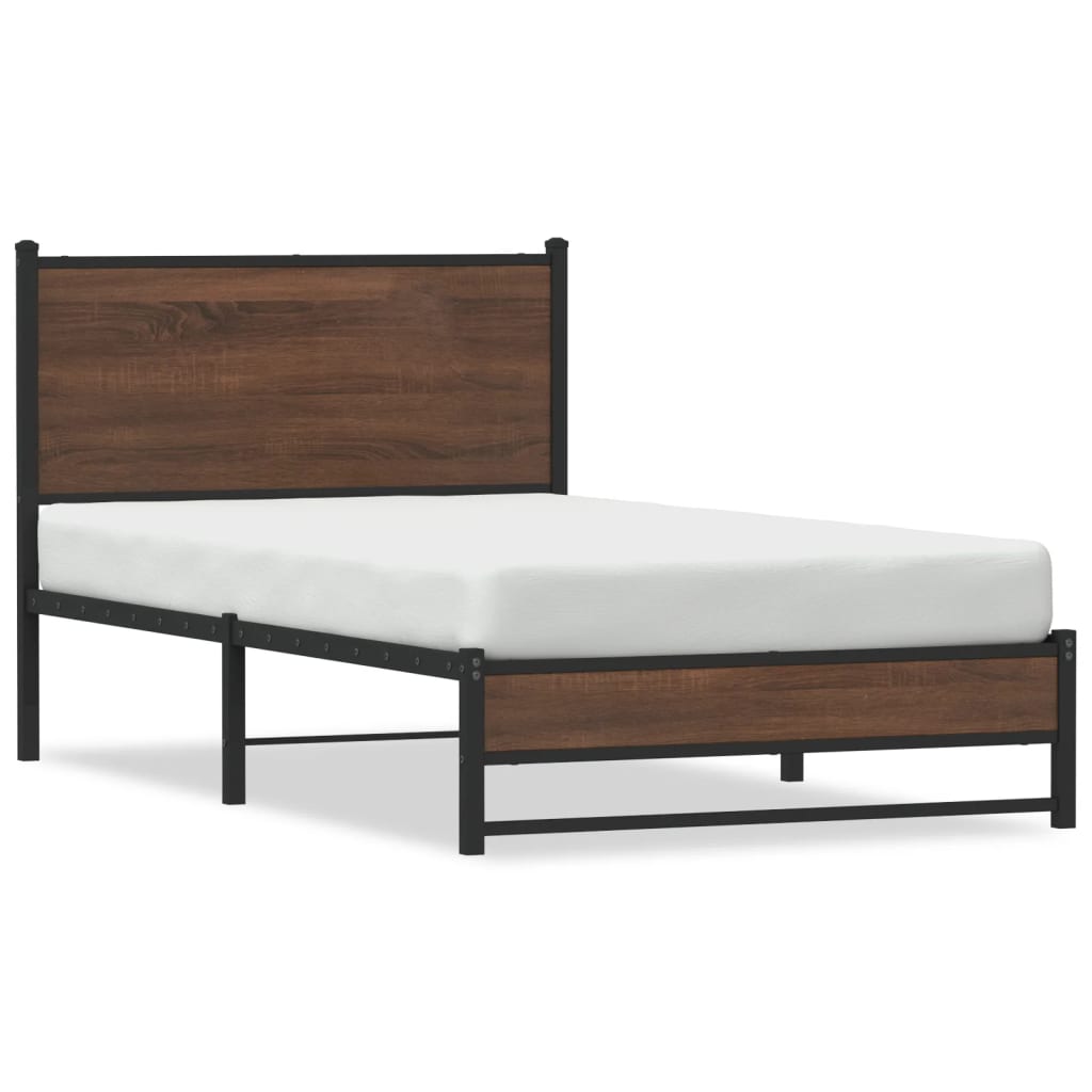 sengeramme 100x190 cm uden madras metal brun egetræsfarve
