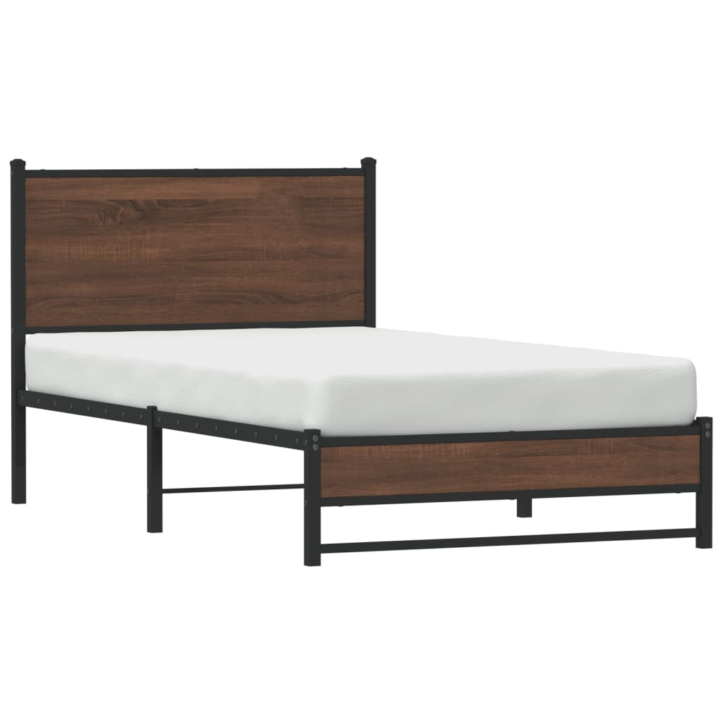 sengeramme 100x190 cm uden madras metal brun egetræsfarve