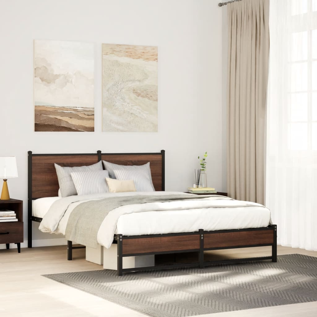 sengeramme uden madras 150x200 cm metal brun egetræsfarve