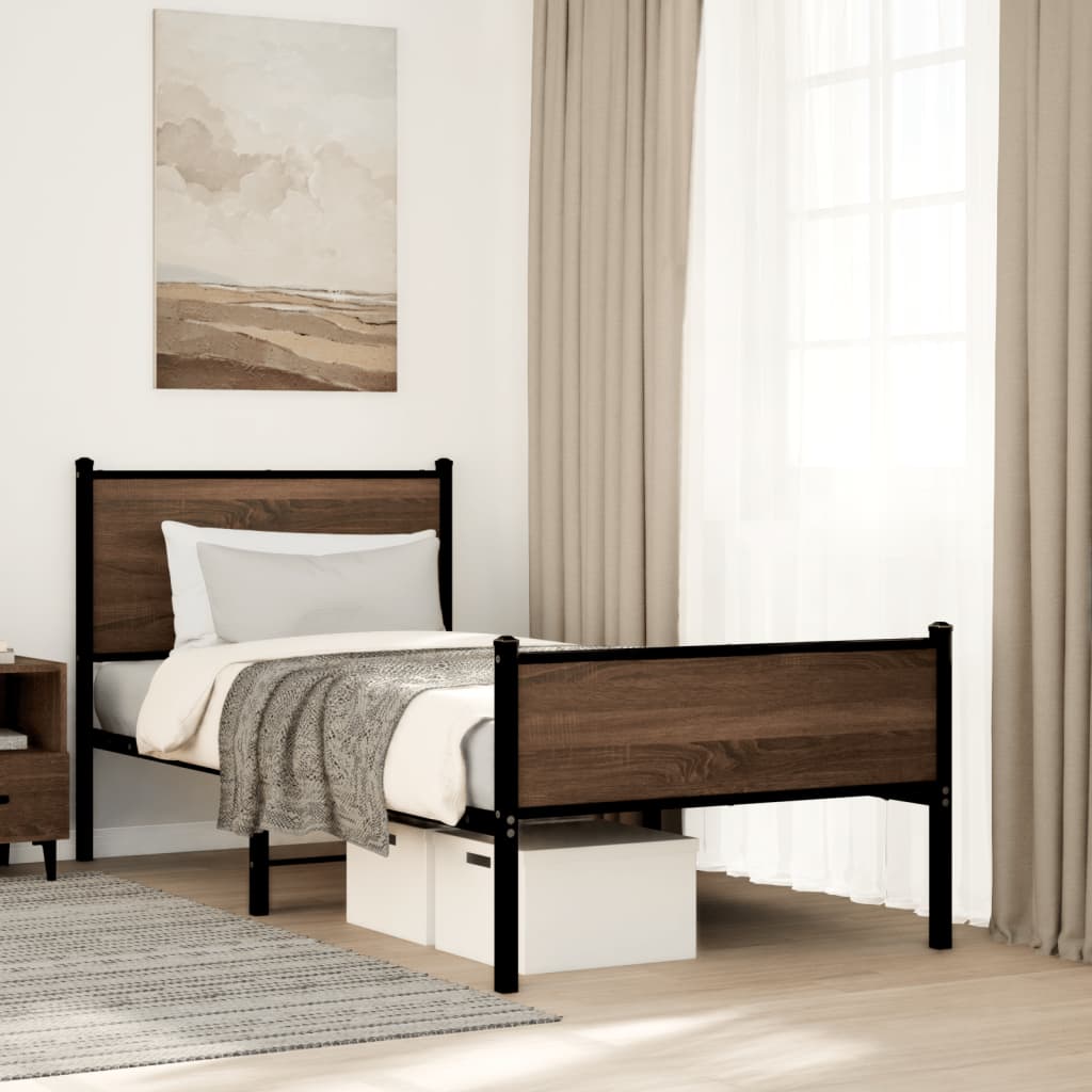 sengeramme 80x200 cm uden madras metal brun egetræsfarve