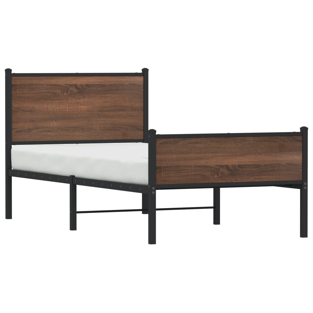 sengeramme 90x200 cm uden madras metal brun egetræsfarve