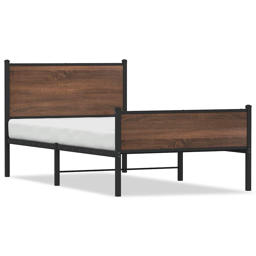 sengeramme 107x203 cm uden madras metal brun egetræsfarve