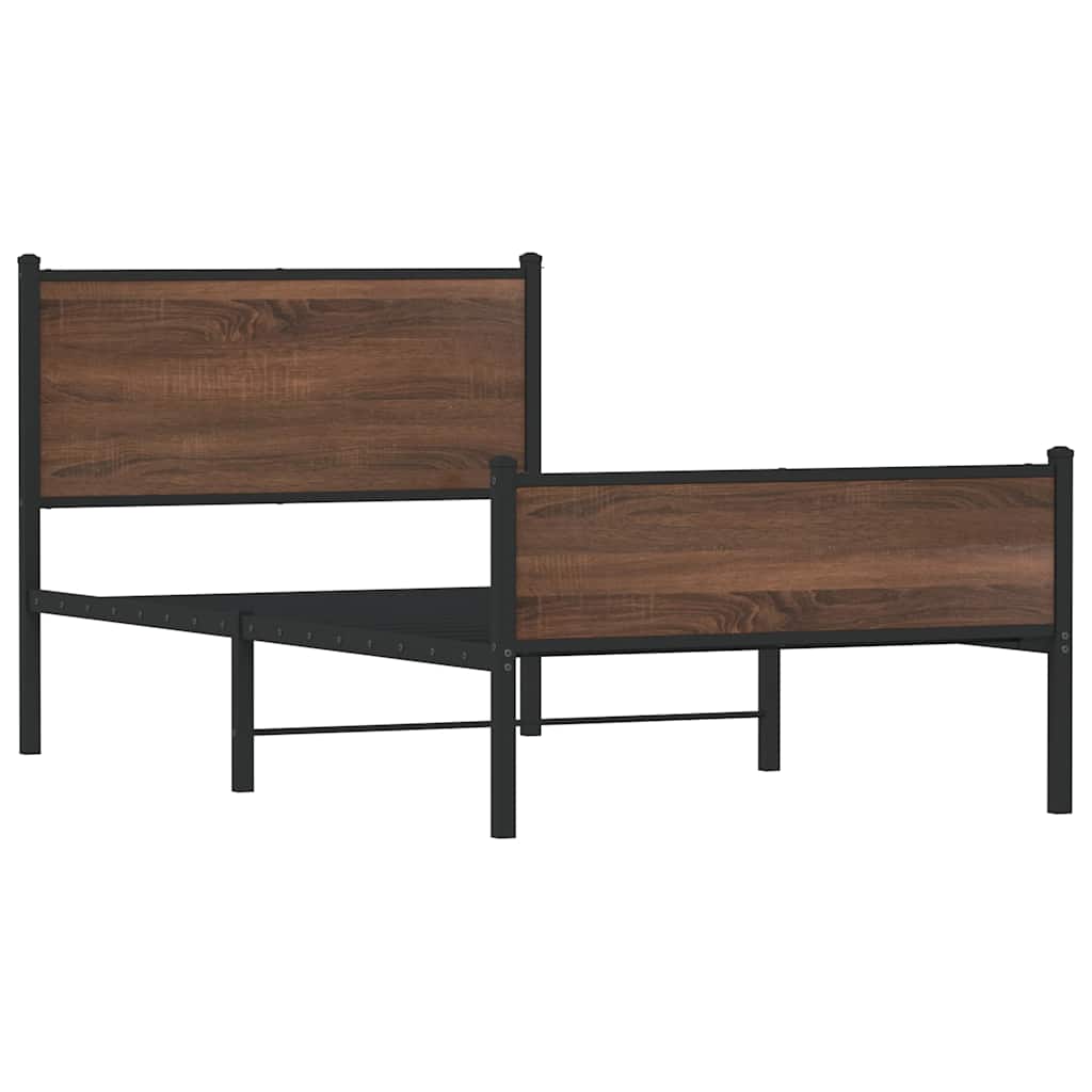 sengeramme 107x203 cm uden madras metal brun egetræsfarve