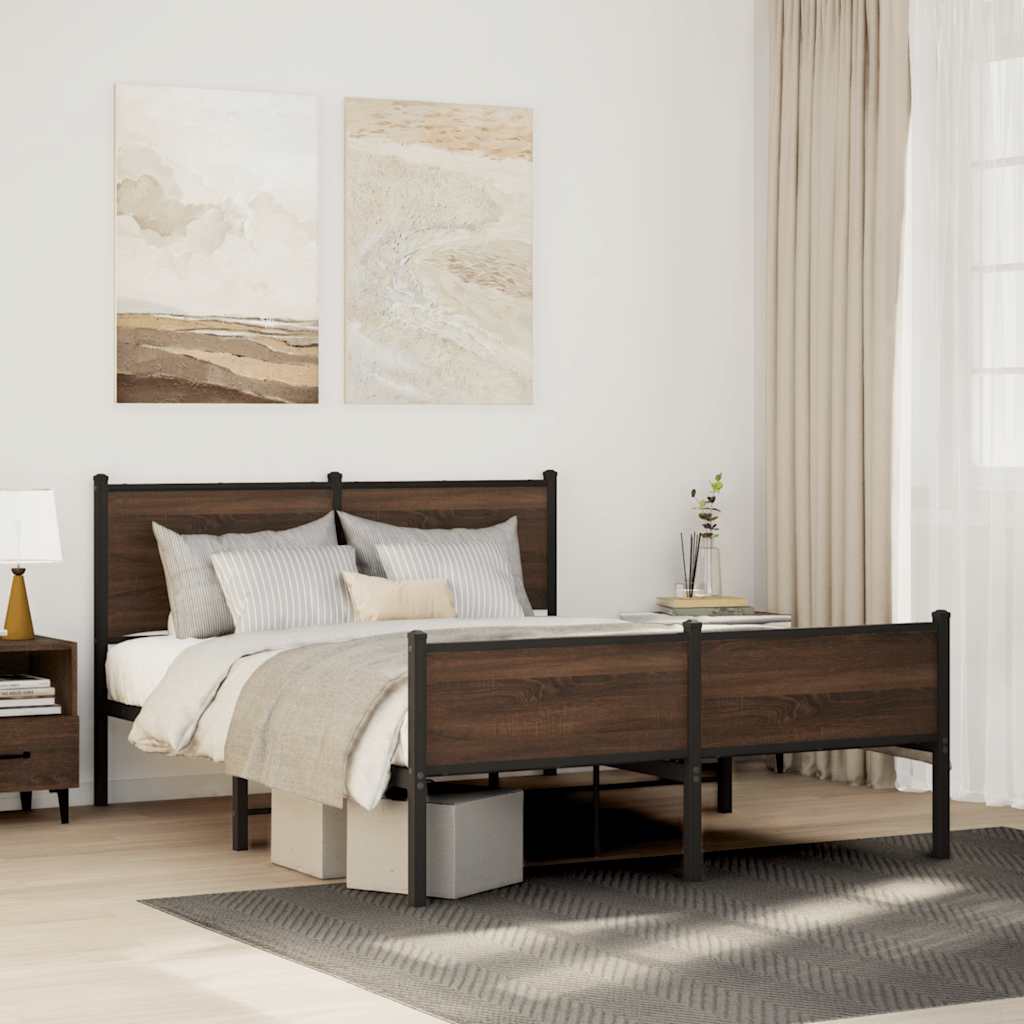sengeramme 140x190 cm uden madras metal brun egetræsfarve