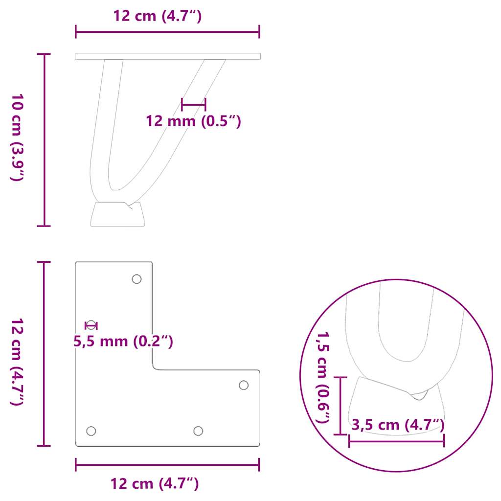 hårnåleben til sofabord 4 stk. hvid 10 cm massivt stål