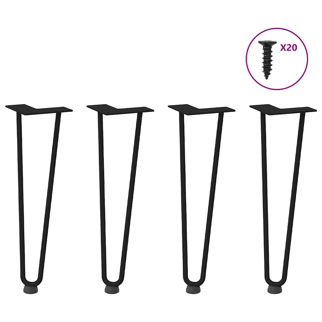 hårnåleben til sofabord 4 stk. sort 42 cm massivt stål billede