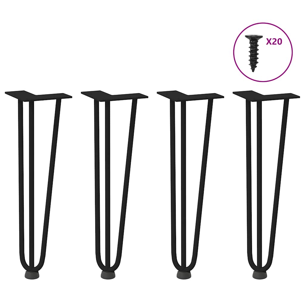 hårnåleben til sofabord 4 stk. sort 42 cm massivt stål billede