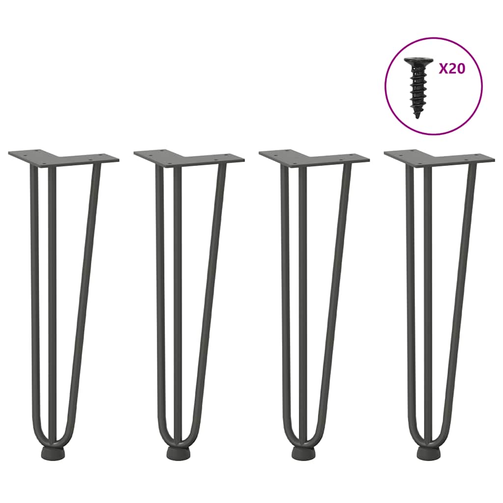hårnåleben til sofabord 4 stk. antracit 42 cm massivt stål