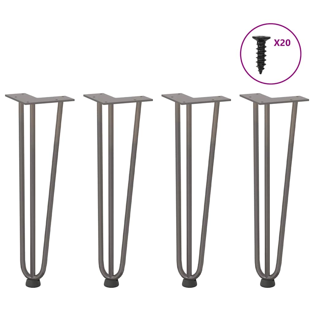 hårnåleben til sofabord 4 stk. naturstål 42 cm massivt stål billede