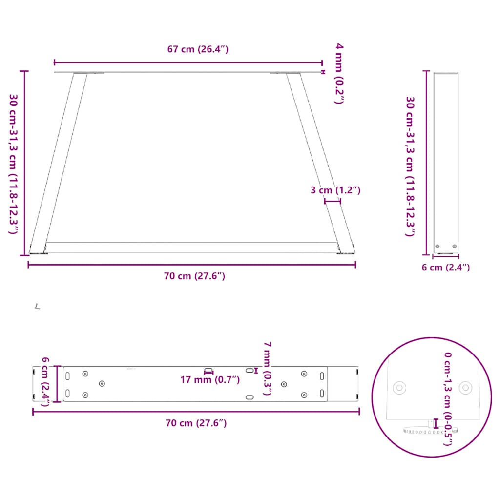 sofabordsben V-formet 2 stk. antracit 70x(30-31,3) cm stål