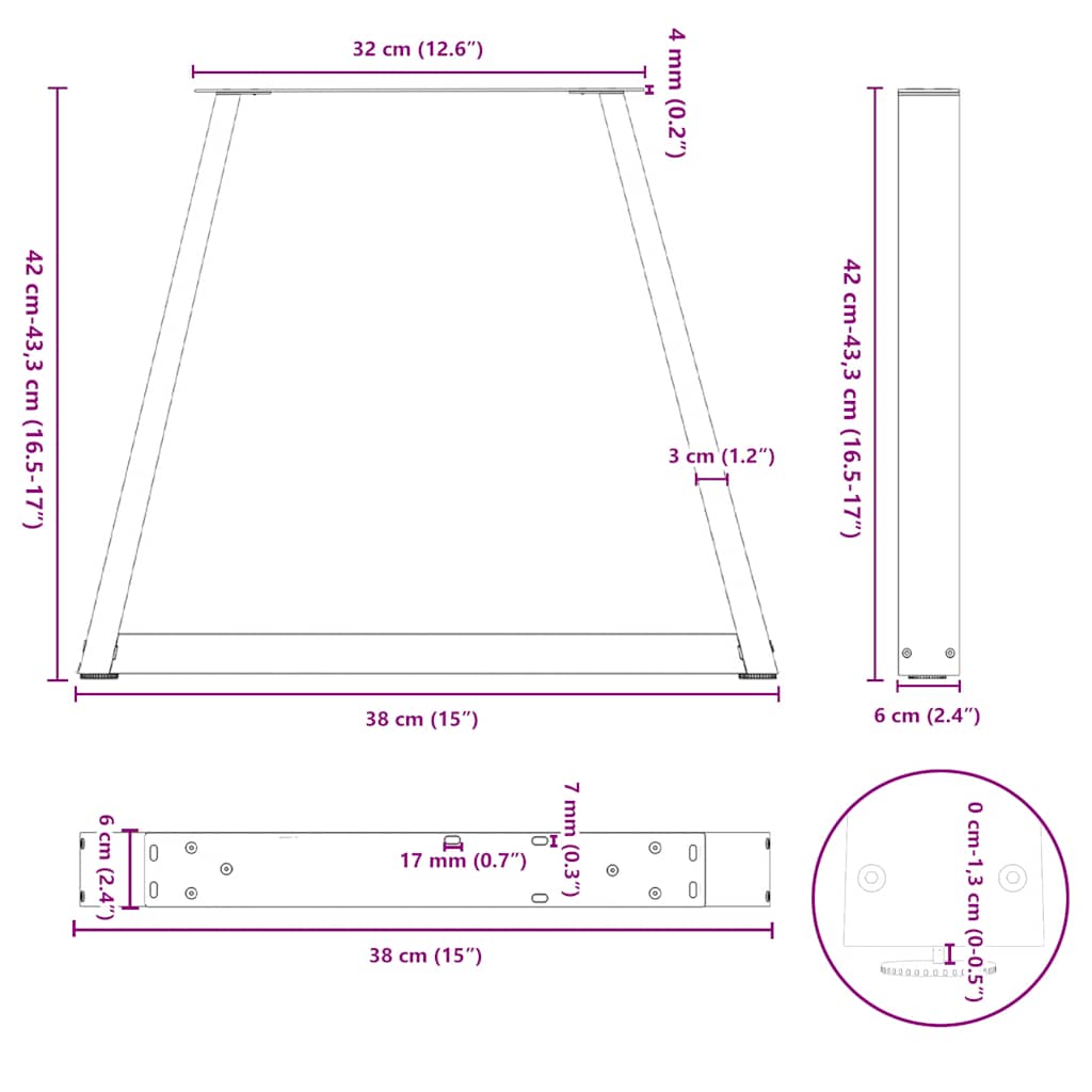 sofabordsben V-formet 2 stk. hvid 38 x (42-43,3) cm stål