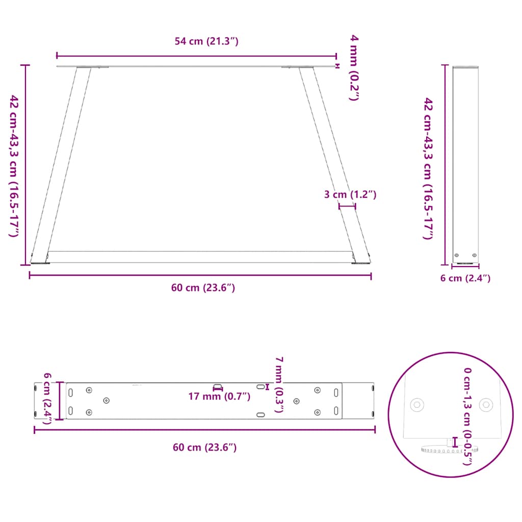 sofabordsben V-formet 2 stk. hvid 60 x (42-43,3) cm stål