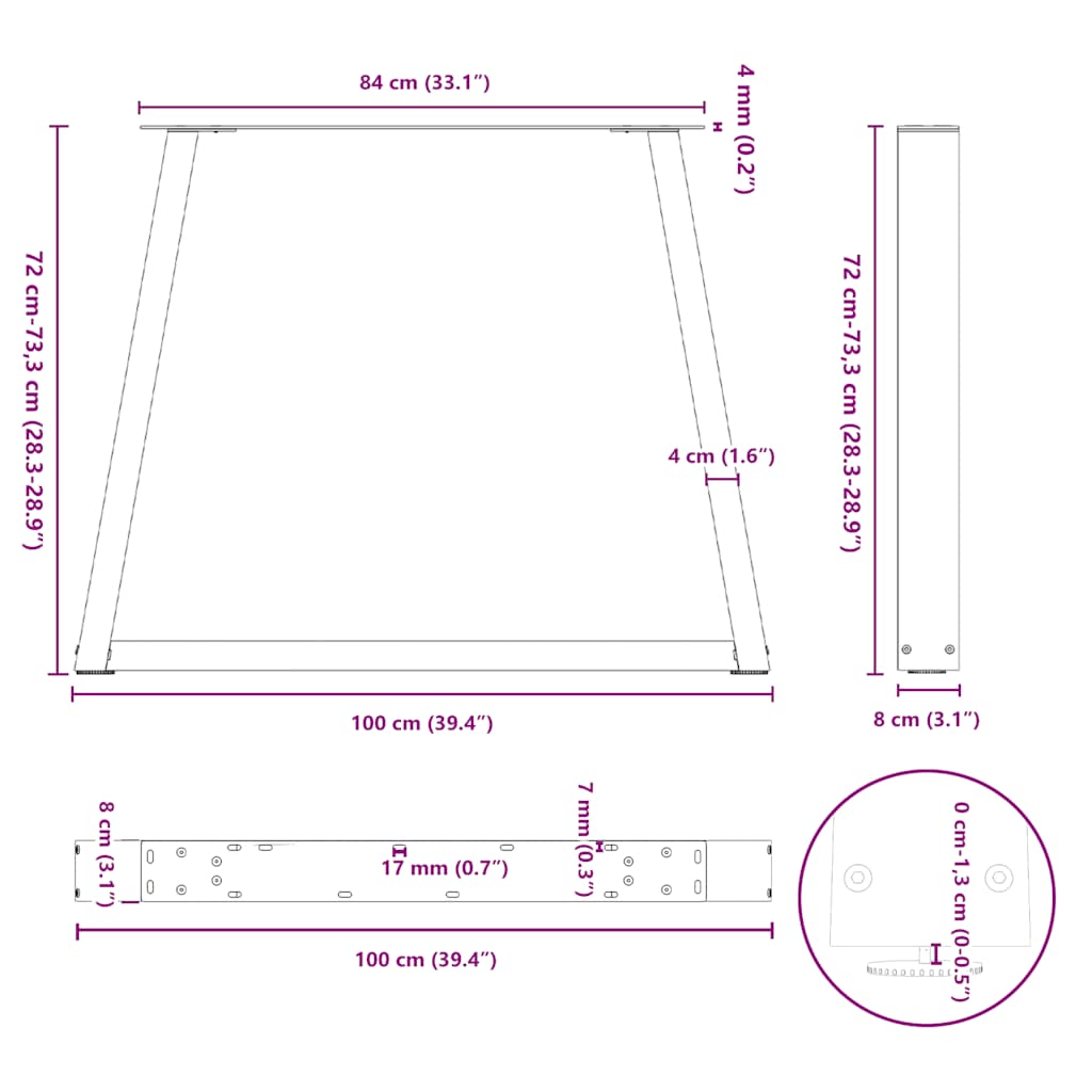 spisebordsben V-formet 2 stk. sort 100x(72-73,3) cm stål