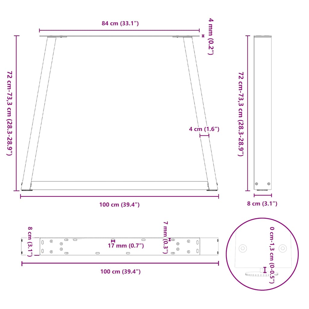 spisebordsben V-formet 2 stk. antracit 100x(72-73,3) cm stål