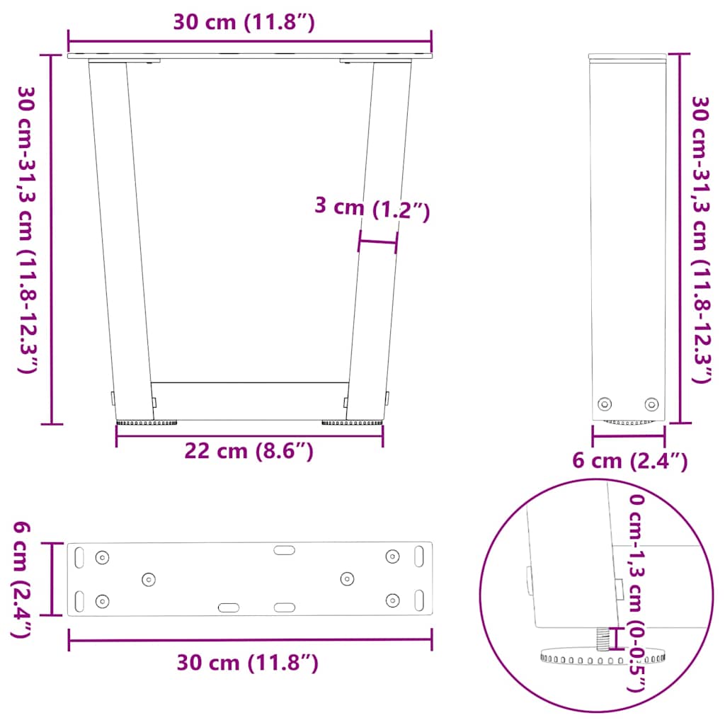 sofabordben V-formet 2 stk. antracit 30x(30-31,3) cm stål