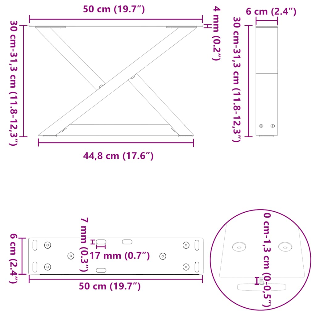 sofabordsben 2 stk. antracit 50x(30-31,3) cm stål