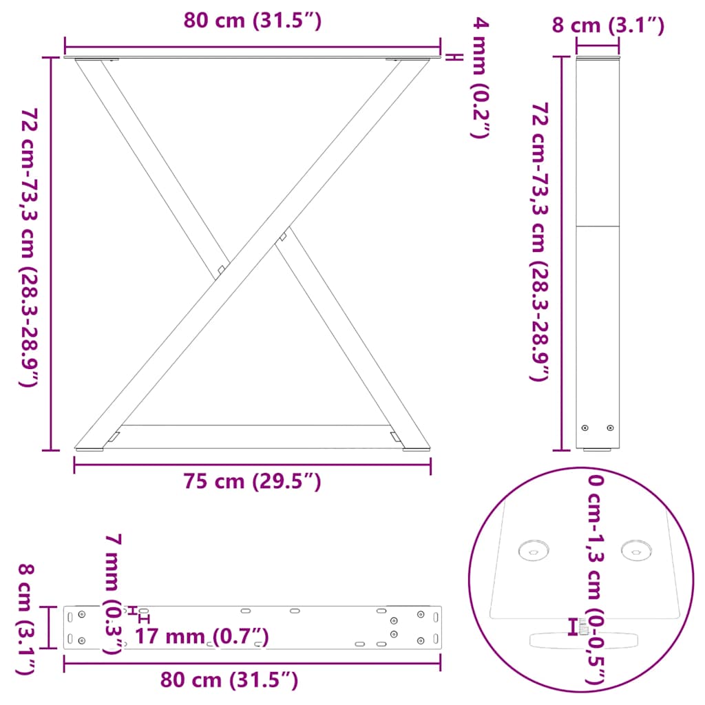 spisebordsben 2 stk. hvid 80 x (72-73,3) cm stål