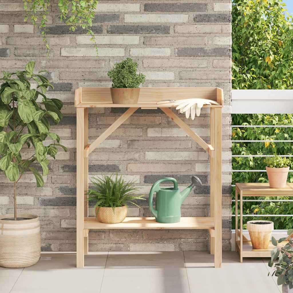 Plantebord med hylde Naturfarvet 75 x 40 x 90 cm Solid fyrretræ