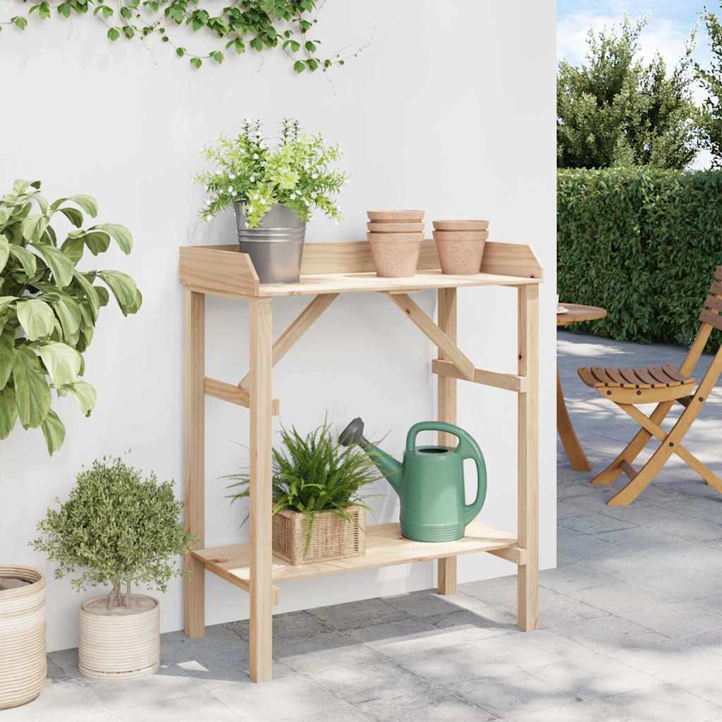 Plantebord med hylde Naturfarvet 75 x 40 x 90 cm Solid fyrretræ