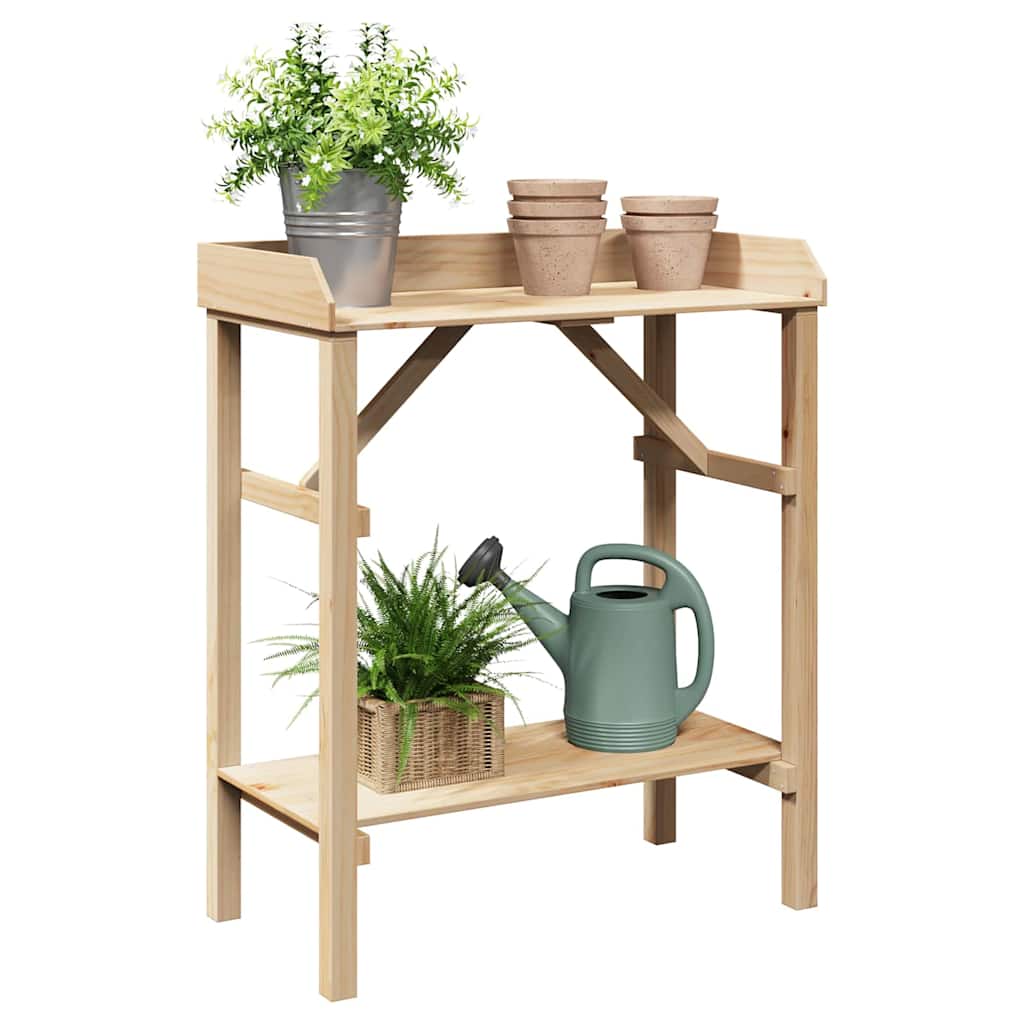 Plantebord med hylde Naturfarvet 75 x 40 x 90 cm Solid fyrretræ