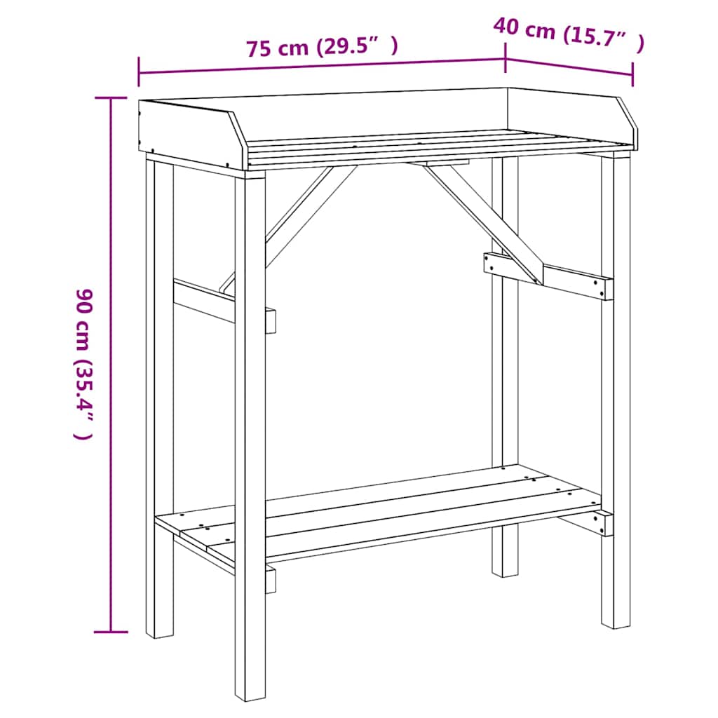 Plantebord med hylde Naturfarvet 75 x 40 x 90 cm Solid fyrretræ