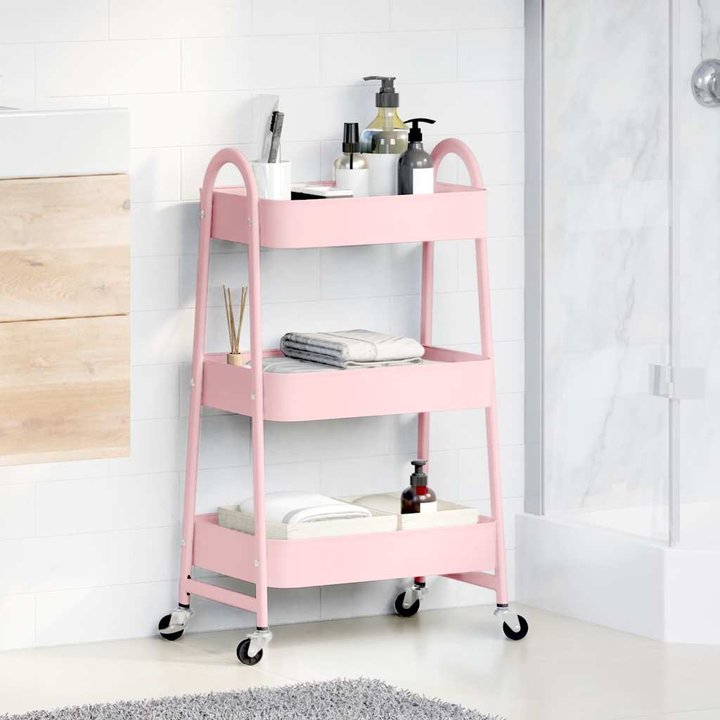 opbevaringsvogn 3-lags pink 42x41,5x77 cm stål
