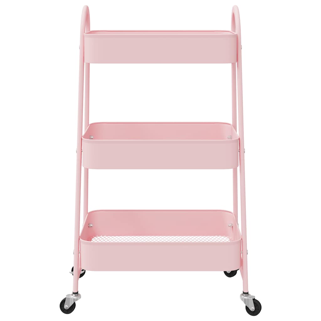 opbevaringsvogn 3-lags pink 42x41,5x77 cm stål