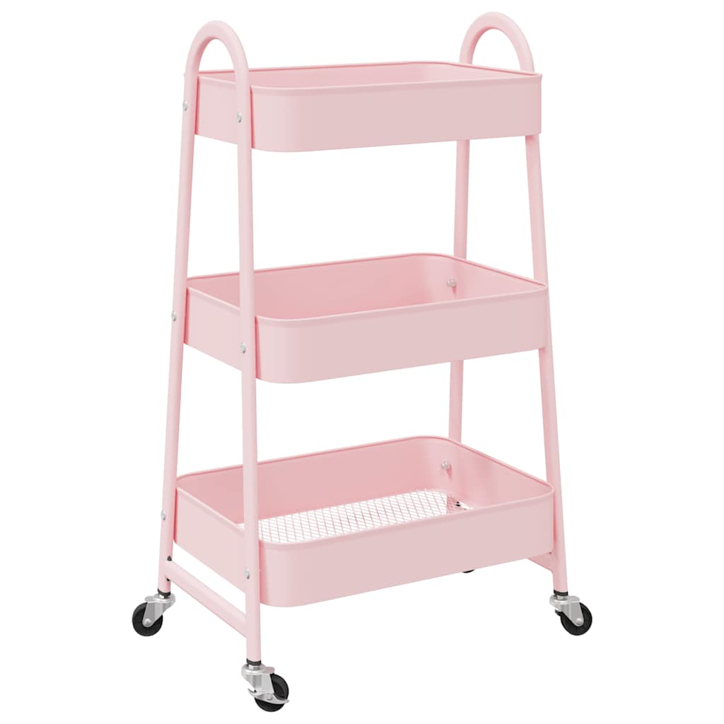 opbevaringsvogn 3-lags pink 42x41,5x77 cm stål