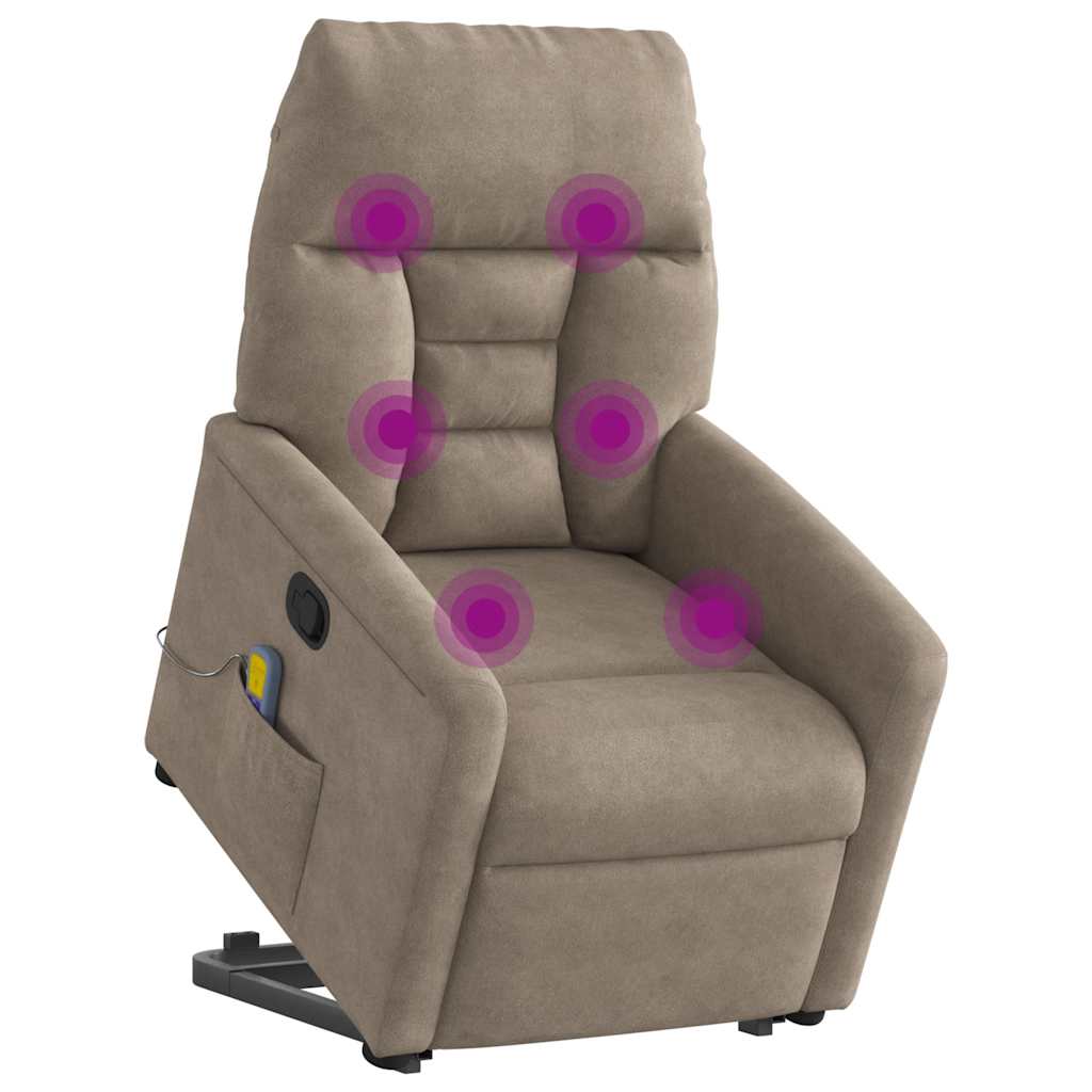 massagestol med løftefunktion mikrofiberstof gråbrun