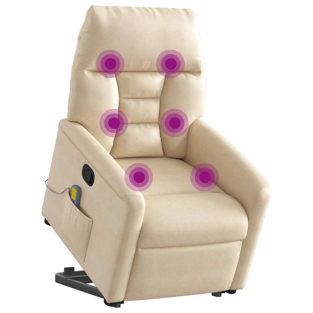 massagestol med løftefunktion mikrofiberstof beige