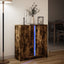skab med LED-lys 77x34x85 cm konstrueret træ røget egetræsfarve