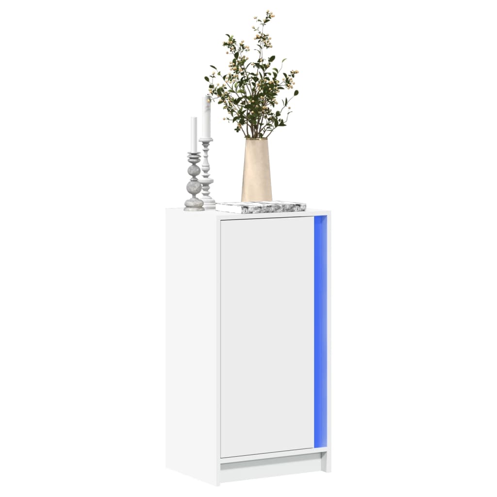 skænk med LED-lys 42,5x34x85 cm konstrueret træ hvid