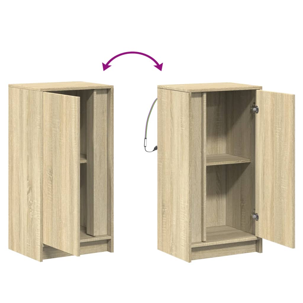 skab med LED-lys 42,5x34x85 cm konstrueret træ røget eg