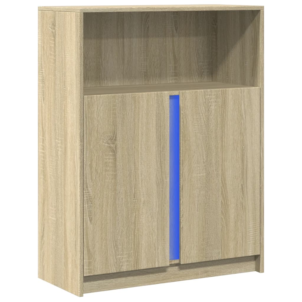 skab med LED 77x34x100 cm konstrueret træ sonoma-eg
