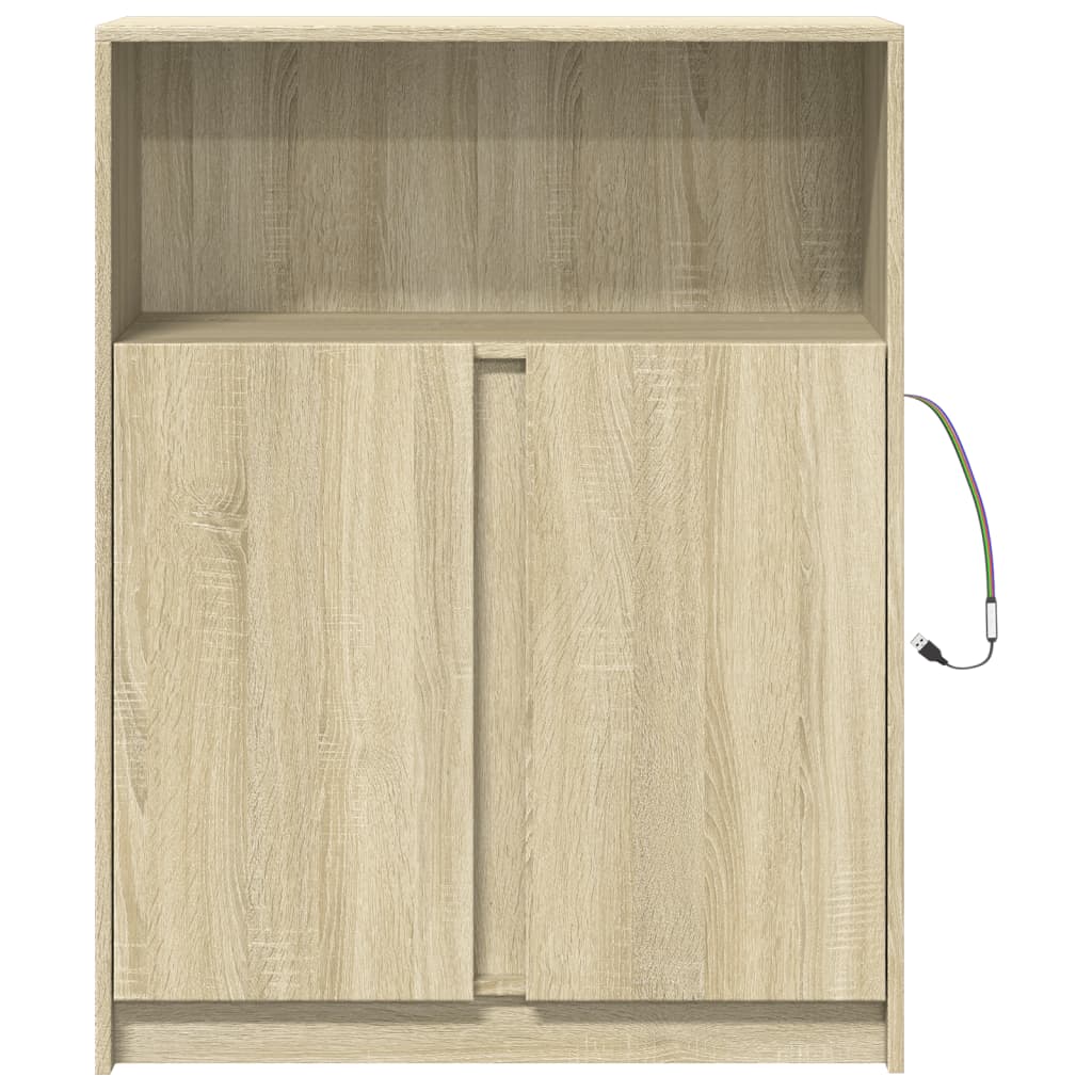 skab med LED 77x34x100 cm konstrueret træ sonoma-eg