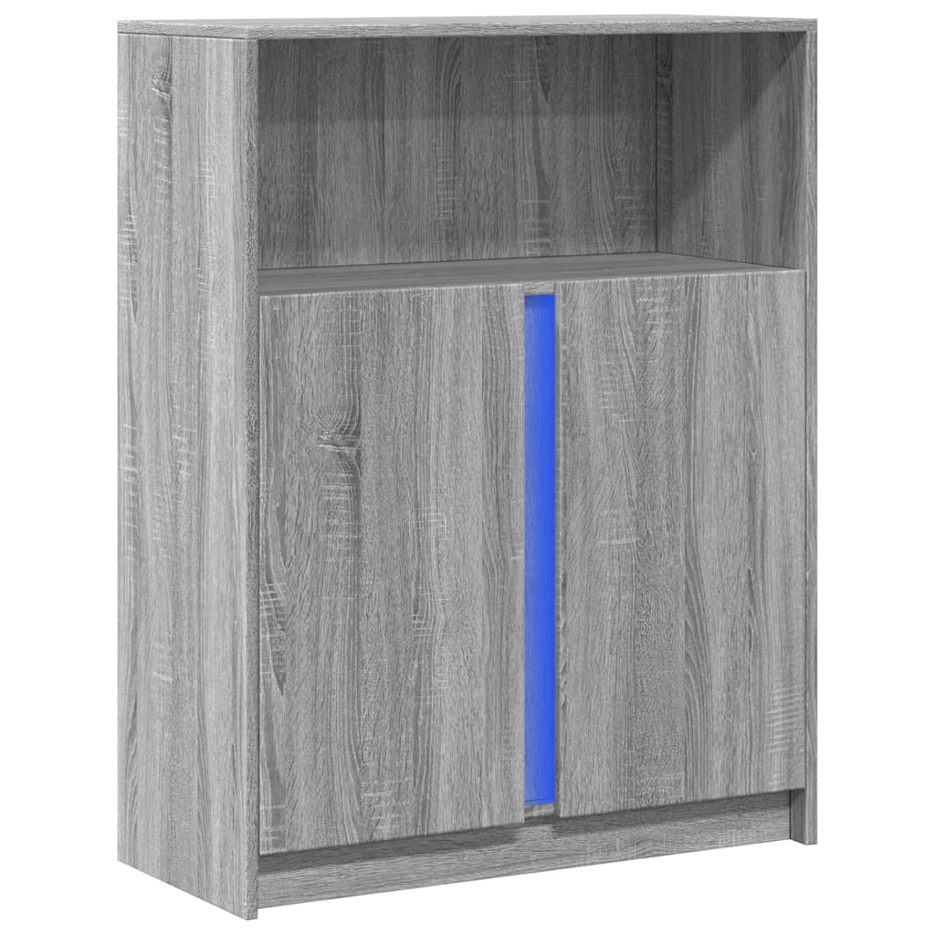 skab med LED-lys 77x34x100 cm konstrueret træ grå sonoma-eg