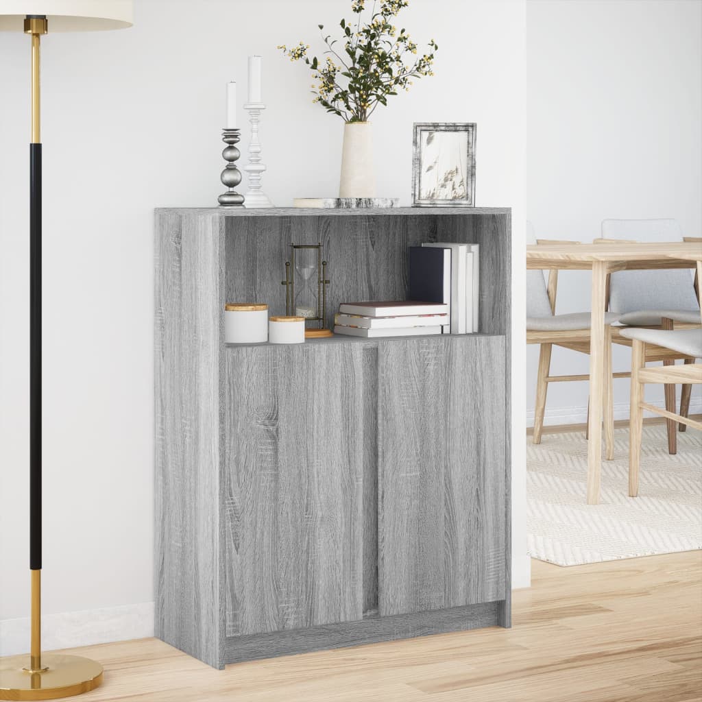 skab med LED-lys 77x34x100 cm konstrueret træ grå sonoma-eg