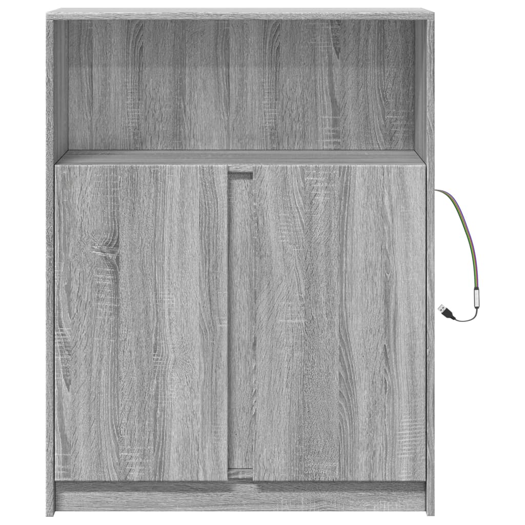skab med LED-lys 77x34x100 cm konstrueret træ grå sonoma-eg