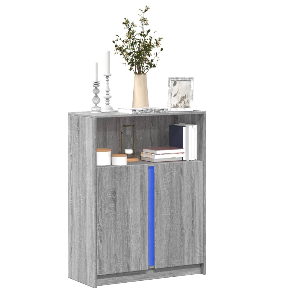 skab med LED-lys 77x34x100 cm konstrueret træ grå sonoma-eg