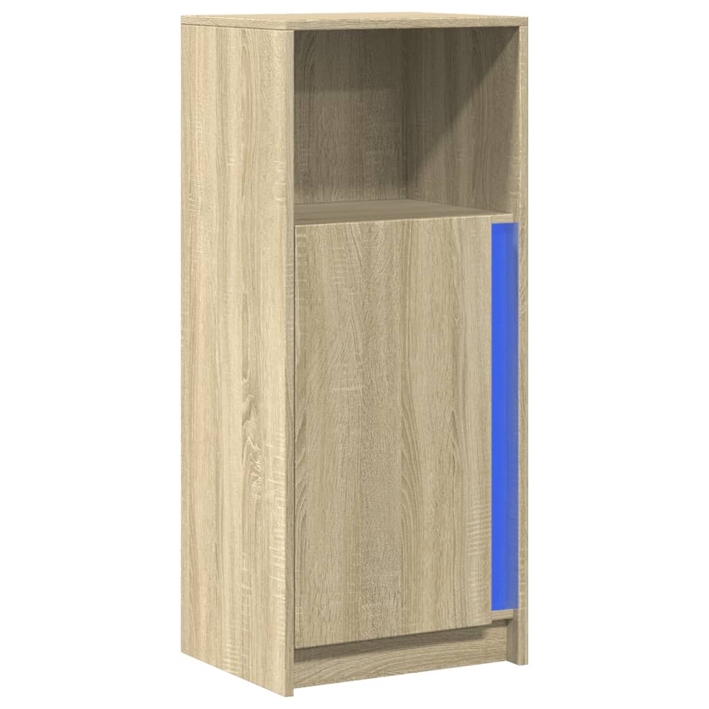 skab med LED-lys 42,5x34x100 cm konstrueret træ røget eg