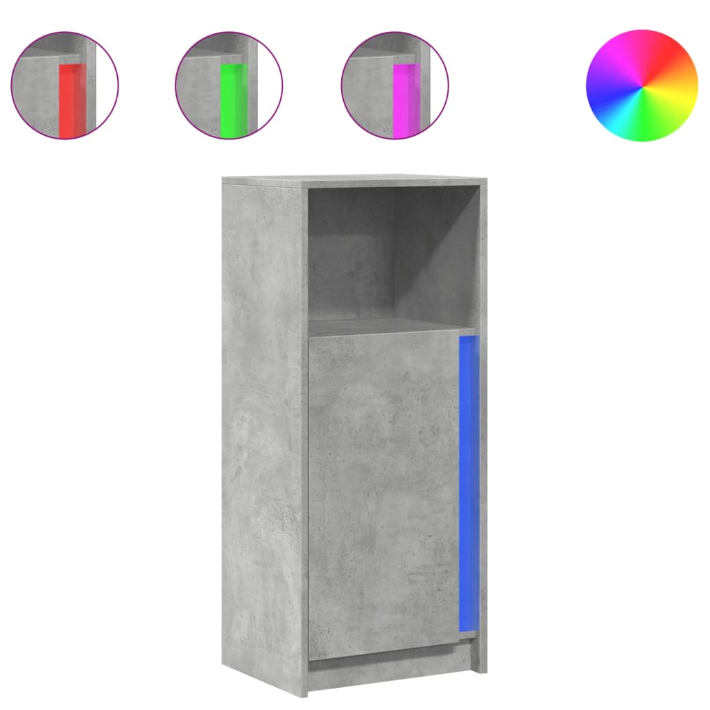 skab med LED-lys 42,5x34x100 cm konstrueret træ betongrå