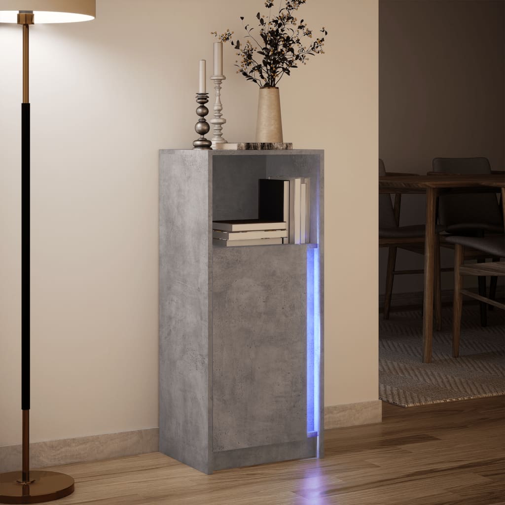 skab med LED-lys 42,5x34x100 cm konstrueret træ betongrå