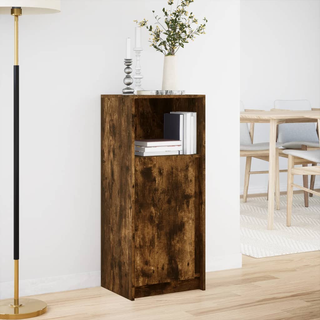 skab med LED-lys 42,5x34x100 cm konstrueret træ røget eg